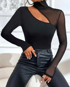 Cut Out High-Neck Mesh Top