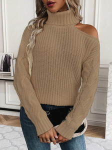 The Khaki Dropped One-Shoulder Sweater