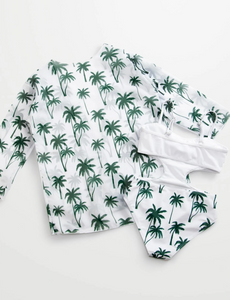 Kids Palm Tree Swimsuit With Kimono