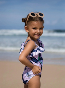 Kids Floral Ruffle Trim One-Piece Swimsuit
