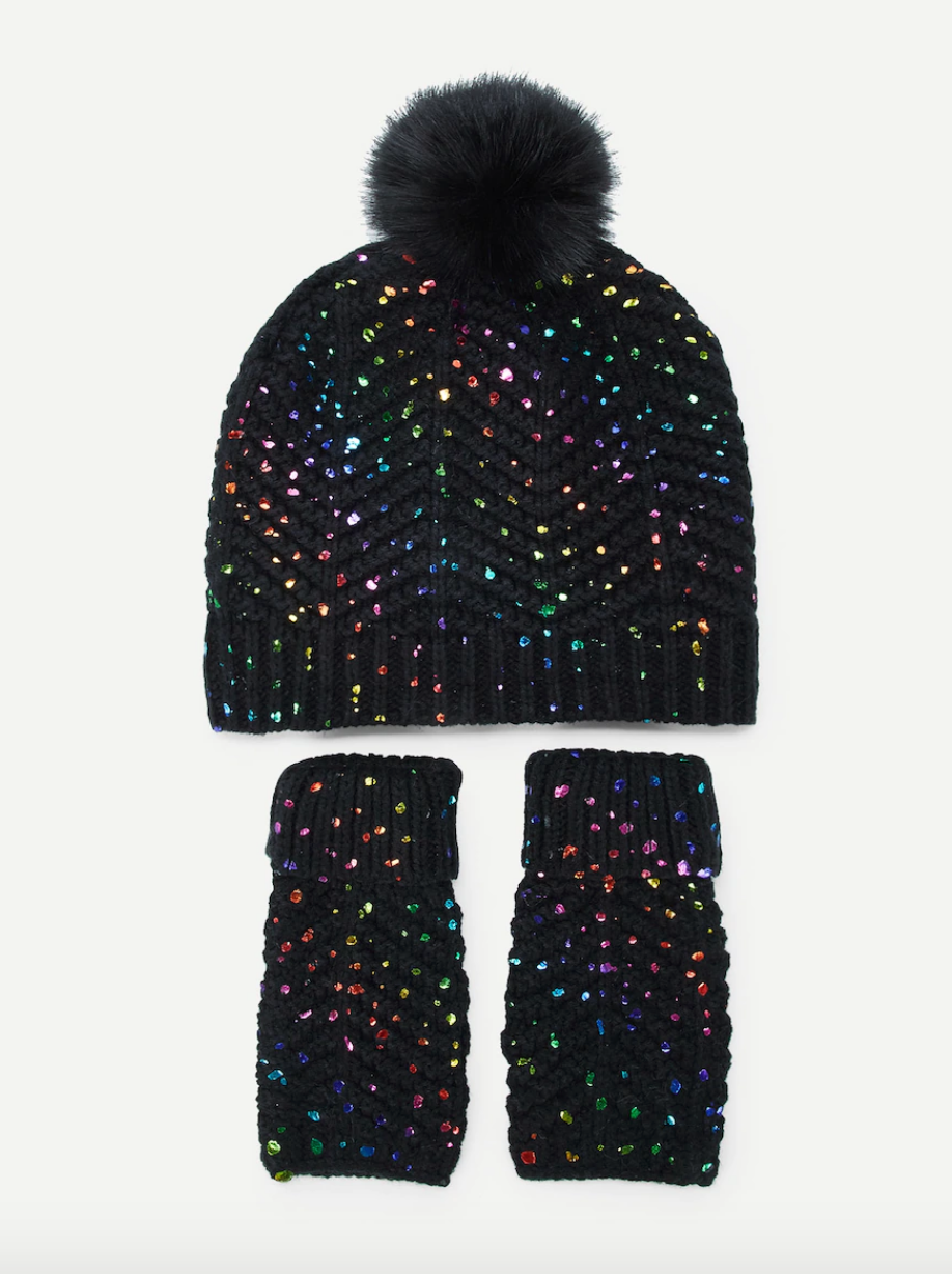 Glittered Knit Hat & Gloves